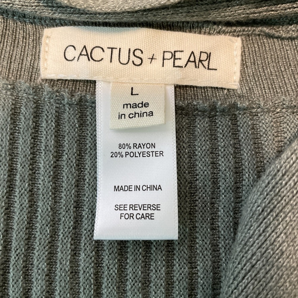 Cactus + Pearl L Sage Green Open Front Cardigan Ribbed Knit Long Sleeve - Picture 9 of 14